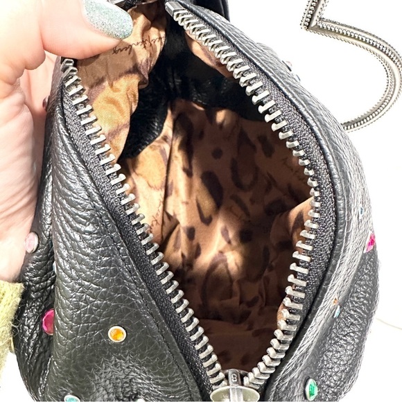 NWT Aimee Kestenberg All My Heart Black Leather Rainbow Rhinestone Heart Bag - Picture 6 of 8